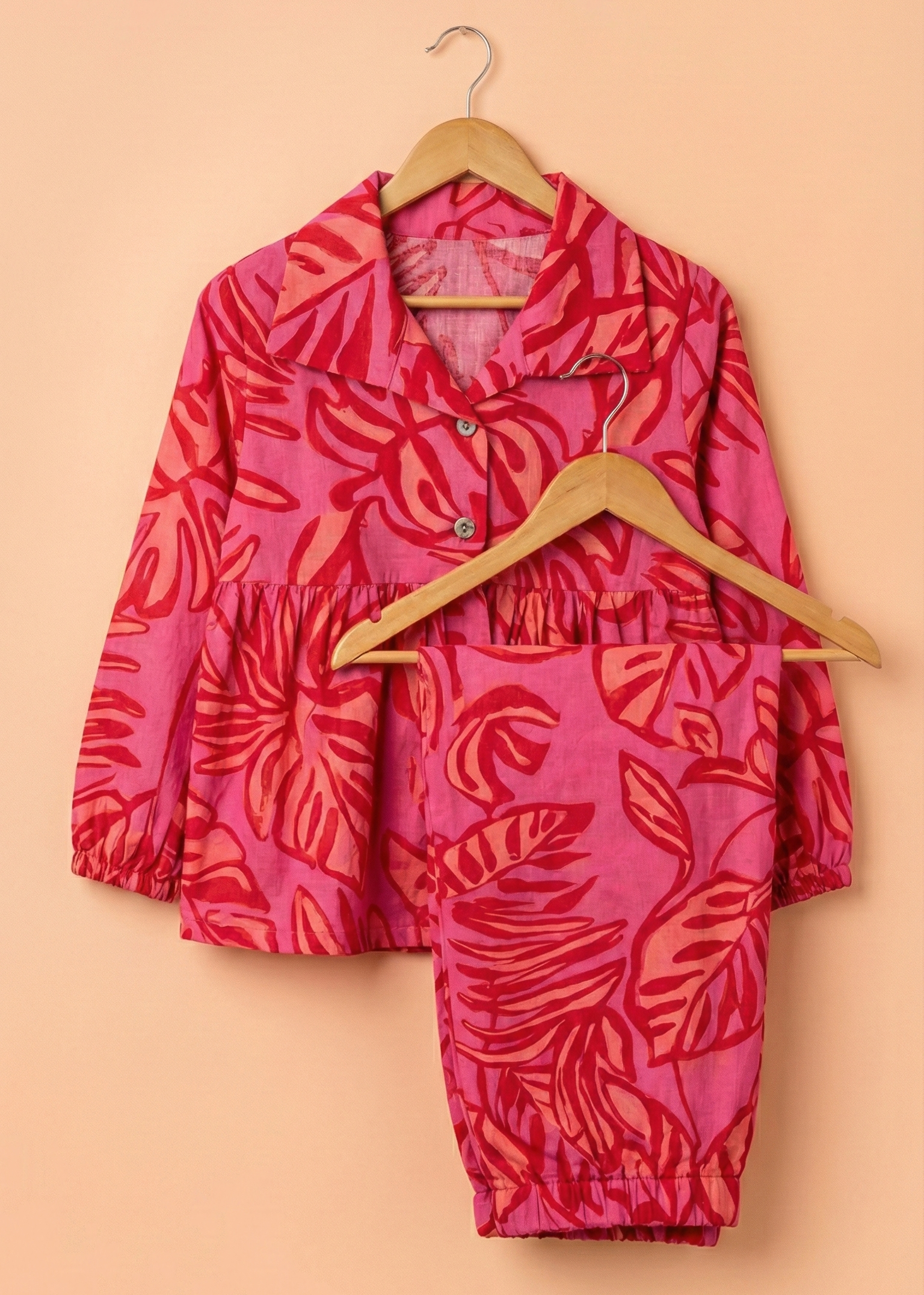 Girls Floral Print Cotton Pink Co-Ord Set