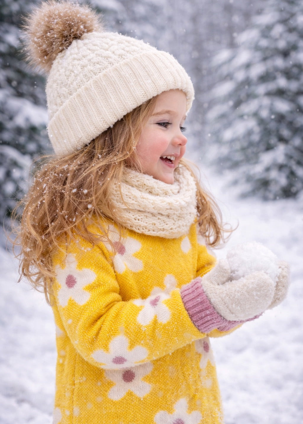 Girls Floral Knit Sweater