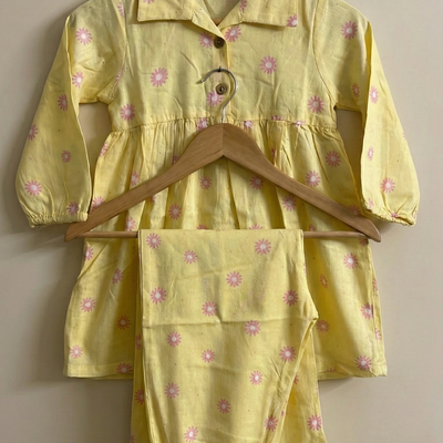 Girls Floral Print Cotton Co-Ord Set hover